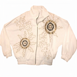 Vtg Bat Wing Windbreaker W Metallic Gold Sun Designs Zip Up W Shoulder Pads Sz L